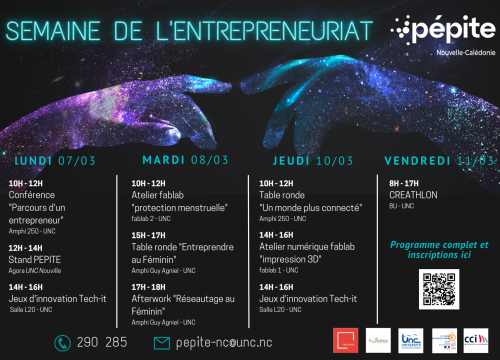 affiche programme semaine de l'entrepreneuriat UNC 2022