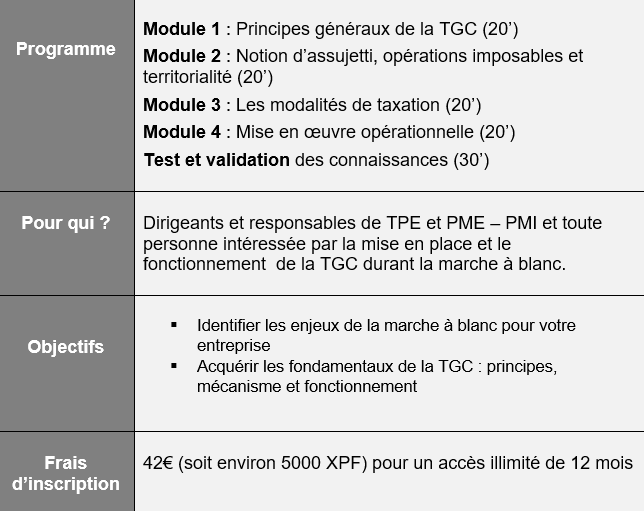 Descriptif de la formation en ligne à la TGC