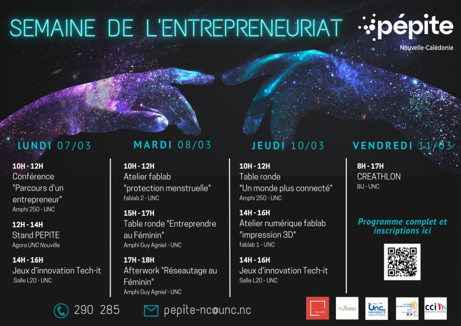 affiche programme semaine de l'entrepreneuriat UNC 2022